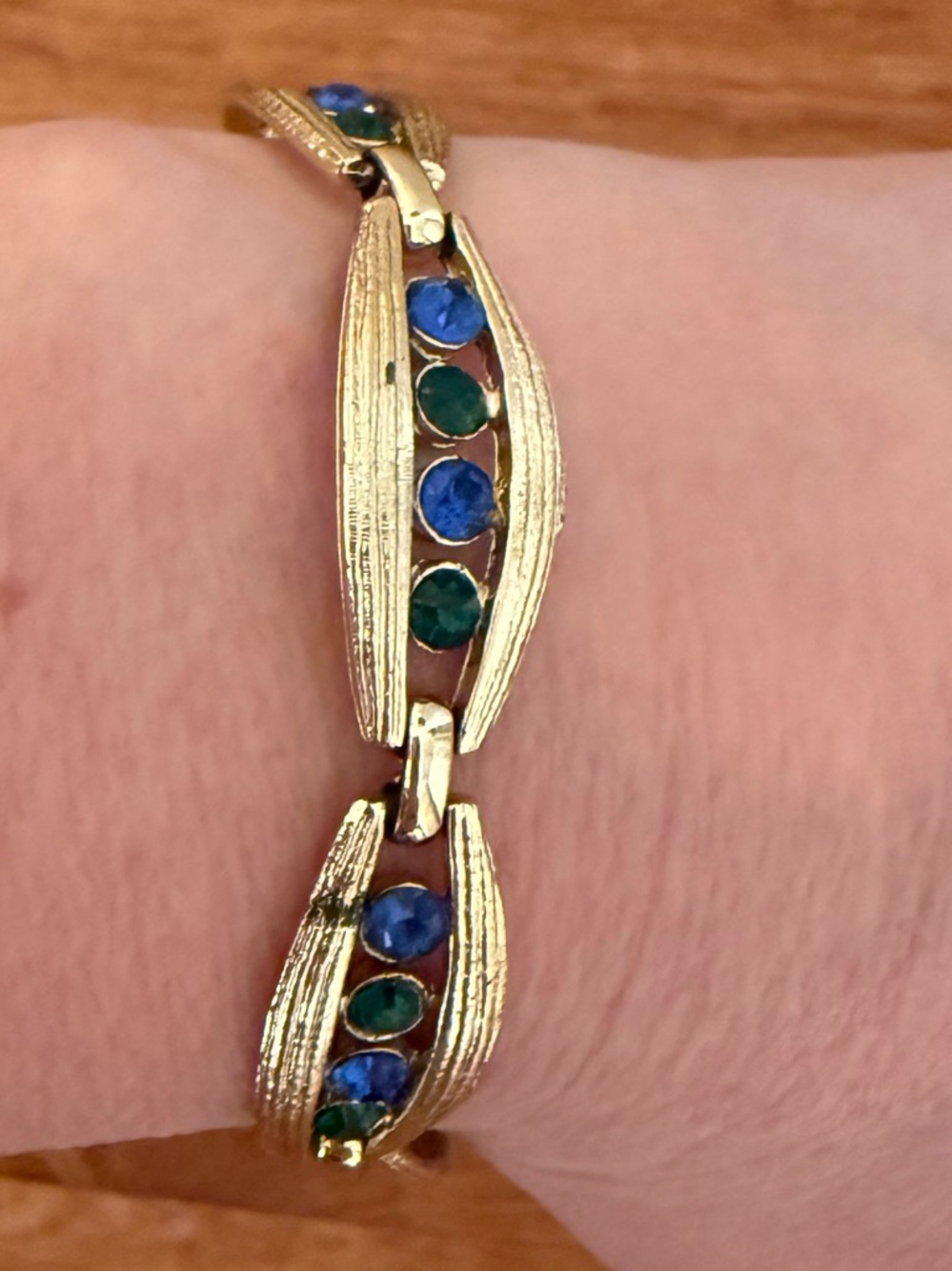 Coro Gold Tone Bracelet with Blue and Green Stones